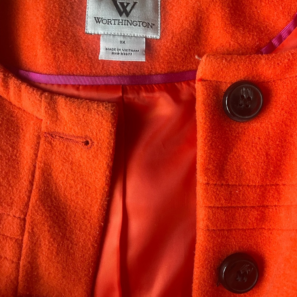 Worthington Long Button Women's Winter Peacoat Orange Wool Blend MSRP $90